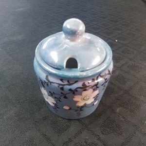 Blue Lusterware H.P. Cherry Blossom Salt Cellar
